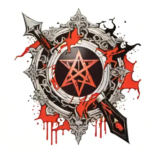 Silver and Black Scrying mirror. Satanic, Pentagram, Satanism, Bloody, Dripping in blood. Silver Hand Mirror, Gothic. tattoo design idea
