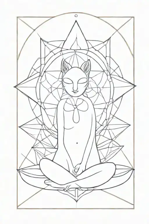 lotus sacral geometry lines sun moon cat tattoo design idea