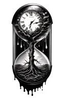 melting clock in an hour glass, tree of life and the fall of icarus tattoo design idea