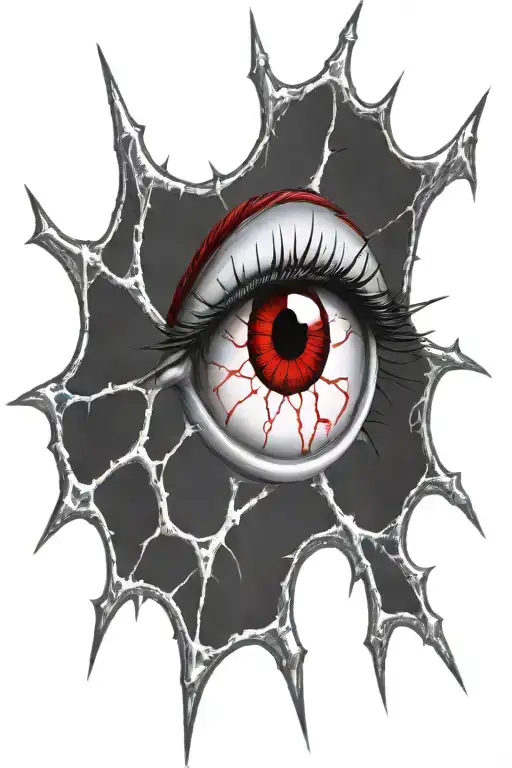 Satanic Realistic Eye, cracked and bleeding. dark black blood red. Bleeding Thorns black spider web tattoo design idea
