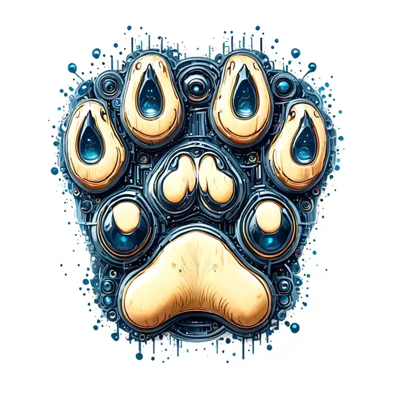 bio mechanical dog paw prints tattoo design idea