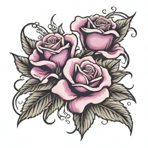 pink rose and purple lilie tattoo design idea