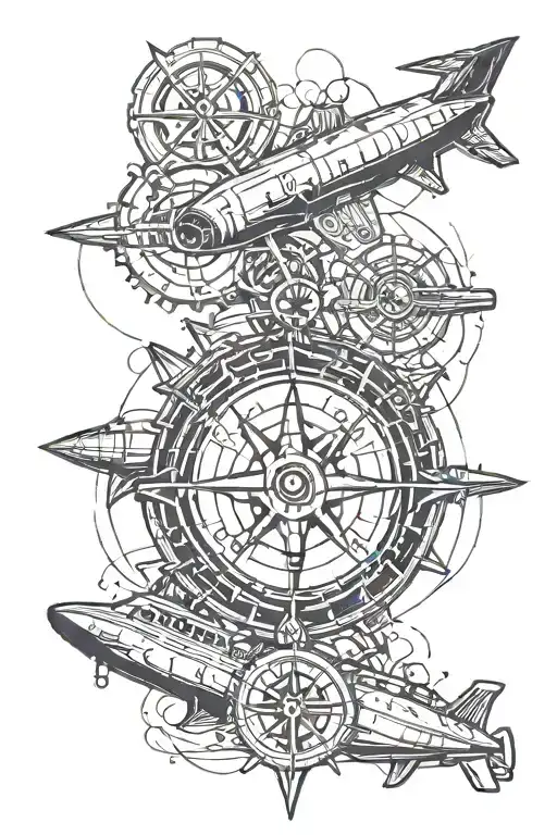 We proceeded with a trident, a submarine and a compass tattoo design idea
