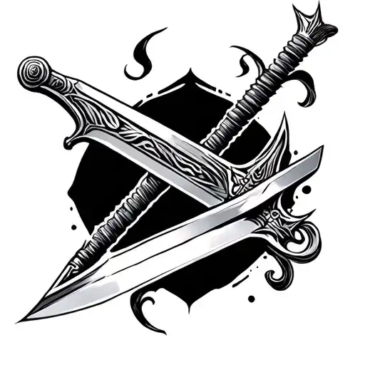 Create a sketch of a JDM white and black tattoo with sword tattoo design idea