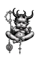 devil baby and rosary wrapped tattoo design idea