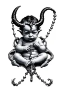 devil baby and rosary wrapped tattoo design idea