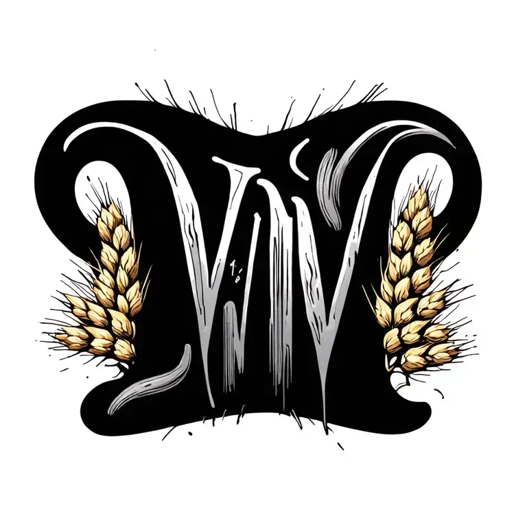 'VII_V_MCMLV' as writing and wheat each side tattoo design idea