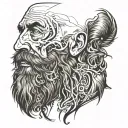 Man with long beard. Face cracking to reveal face of his young child  tattoo design idea