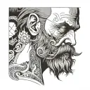 Man with long beard. Face cracking to reveal face of his young child  tattoo design idea