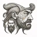Man with long beard. Face cracking to reveal face of his young child  tattoo design idea