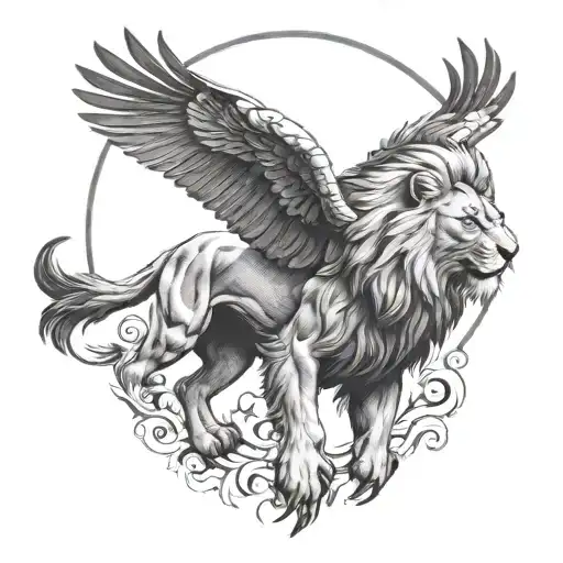 lion with eagle soaring tattoo design idea