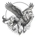 lion with eagle soaring tattoo design idea