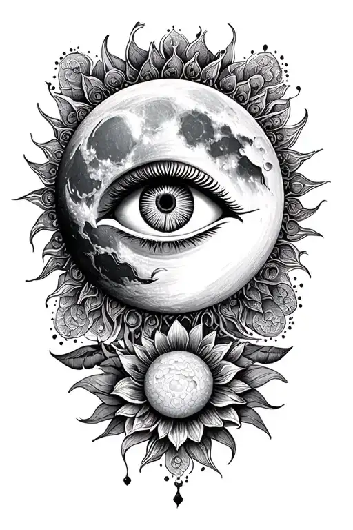 moon, sun, lotus and third eye with shade tattoo design idea