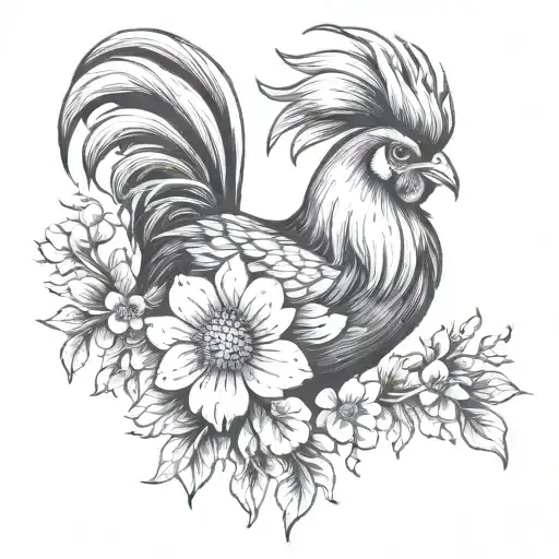 silkie chicken floral tattoo design idea