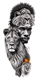 African man and lions tattoo design idea