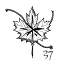 anchor with compass in the middle maple leaf ingrained on the anchor and rope dangling and the number 27 on the anchor tattoo design idea