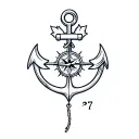 anchor with compass in the middle maple leaf ingrained on the anchor and rope dangling and the number 27 on the anchor tattoo design idea
