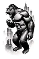 roaring silver back gorilla over city look realistic tattoo design idea