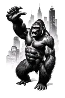 roaring silver back gorilla over city look realistic tattoo design idea