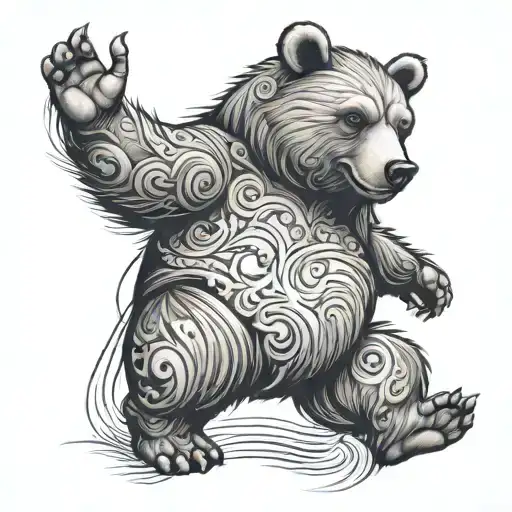 Dancing bear with cacadoo tattoo design idea