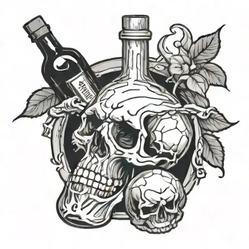 bottle of alcohol pouring a skeleton out of it  tattoo design idea