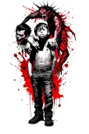 a boy standing with a scary demon grabbing him from behind tattoo design idea