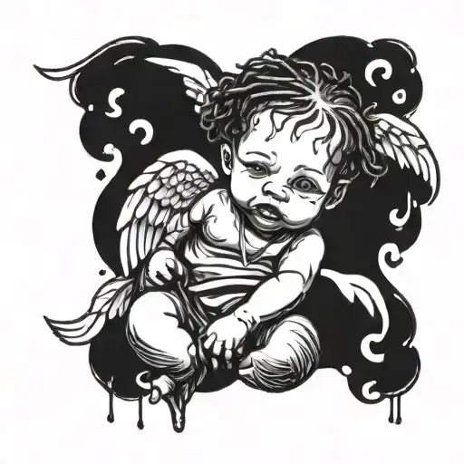 baby angel with short dreads tattoo design idea