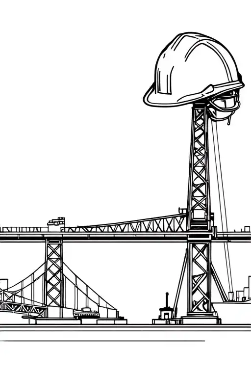 drilling rig, bridge and hard hat tattoo design idea