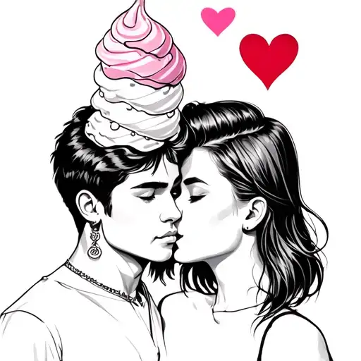 girls love ice cream and boys love kissing tattoo design idea