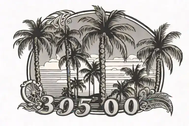 305 but instead of a zero it's a orange with palm trees in the background and the state of Florida  tattoo design idea