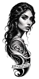 Create a "flow br" style design with Marilin Monro's face and below the phrase: até que seja como semper hamos. tattoo design idea