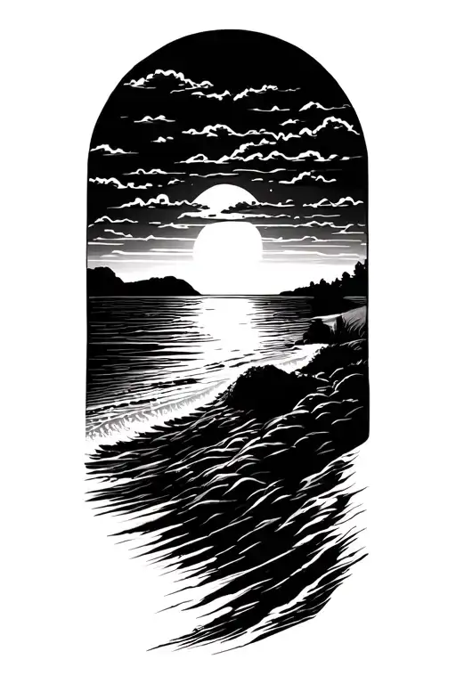 Beach sunset tattoo design idea