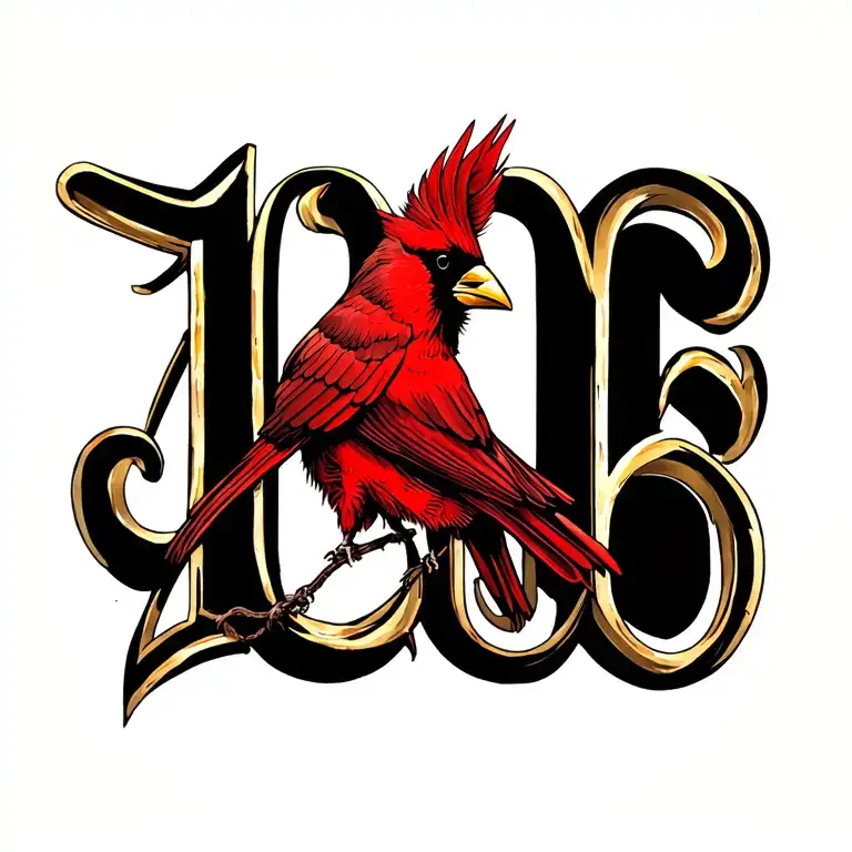 Roman numbers with a red cardinal on top of the numbers in the numbers are 10/06/2008 tattoo design idea