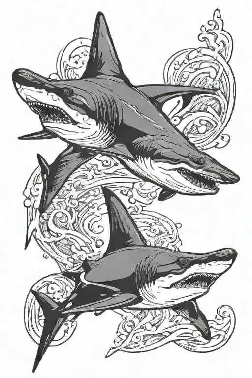greater hammerhead sharks swimming tattoo design idea