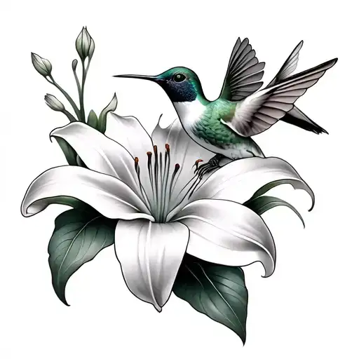 Lily And Hummingbird tattoo design idea