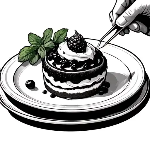 cooks hand plate a dessert with a tweezers tattoo design idea