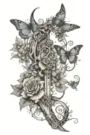 capricorn sword, flowering vine, capricorn constellation, butterfly tattoo design idea