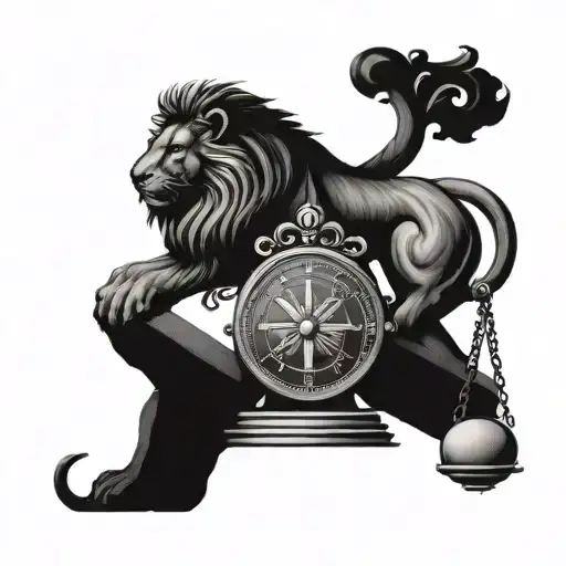 lion and Libra scale showing balance tattoo design idea