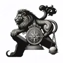 lion and Libra scale showing balance tattoo design idea