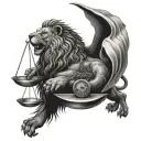 lion and Libra scale showing balance tattoo design idea