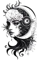 Create a very creative tattoo showcasing the essence of my Cancer sun,pisces moon and Gemini rising. tattoo design idea