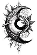 Create a very creative tattoo showcasing the essence of my Cancer sun,pisces moon and Gemini rising. tattoo design idea