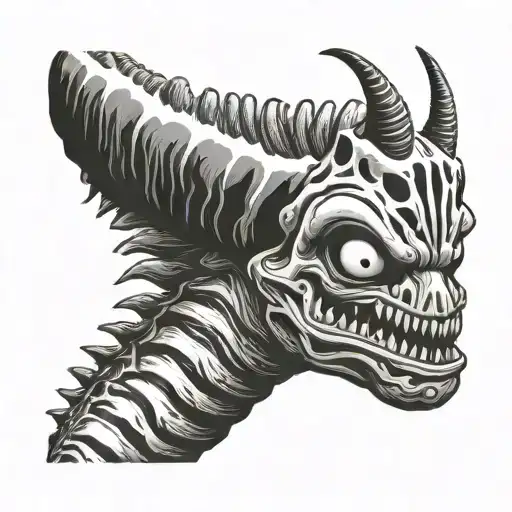 beetlejuice head on sandworm body shaped like tattoo design idea