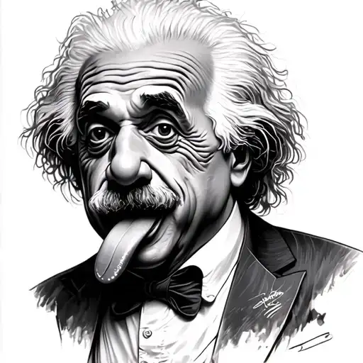 Monster Eddie Gemorpht as Albert Einstein with a stretched tongue tattoo design idea