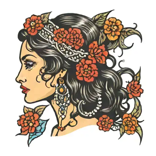 gypsy girl side profile tattoo design idea