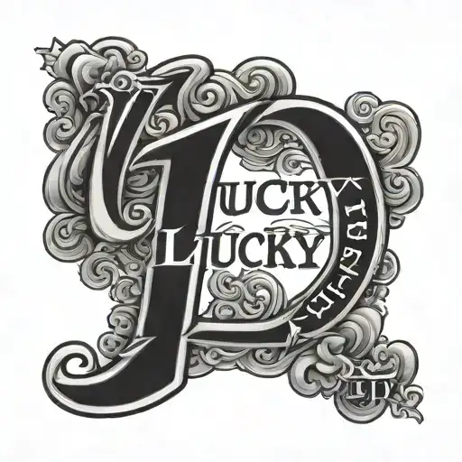 text LUCKY and number 13 tattoo design idea