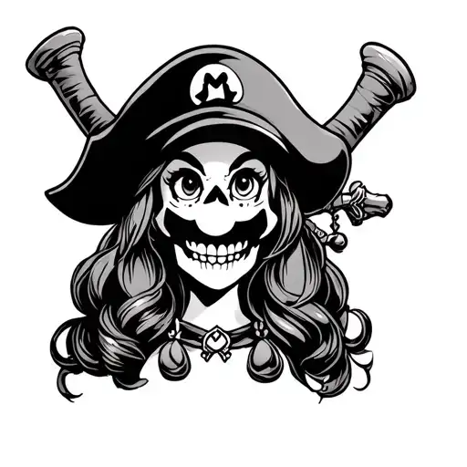 pirate lady skull mario tattoo design idea