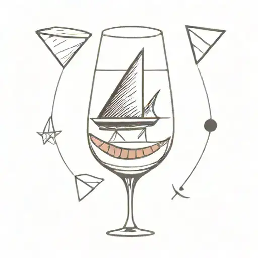 nigiri, paper plane, sun and wine glass tattoo design idea