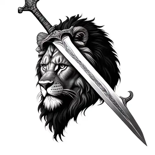 Lion face zulfiqar sword through face imam ali's sword tattoo design idea