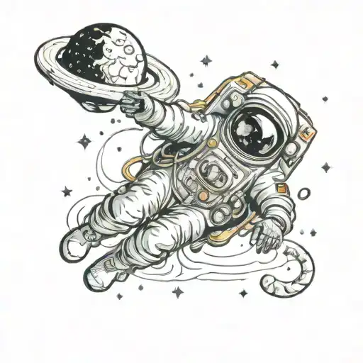 time travel astronaut floating in space tattoo design idea